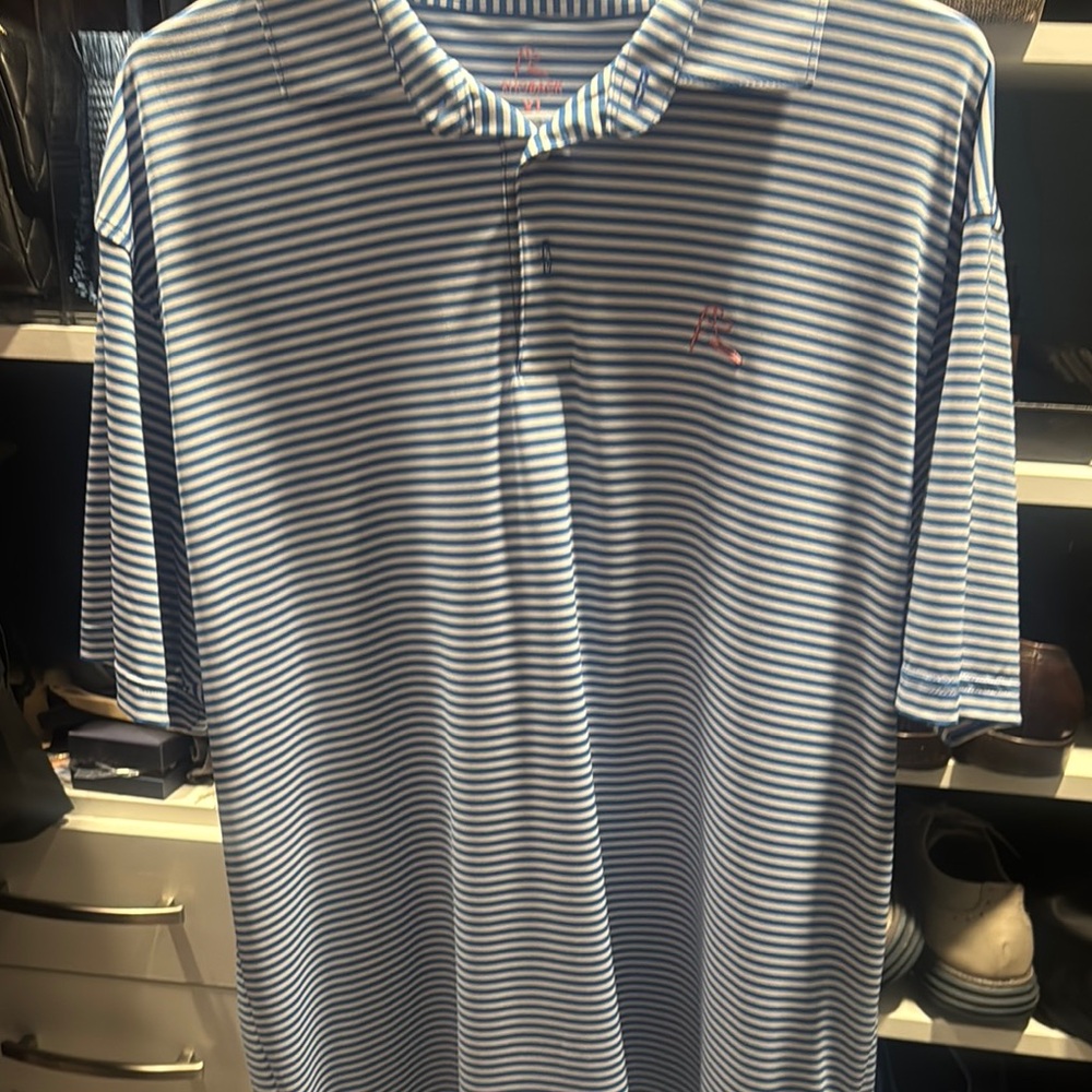 Rhoback Blue Polo Shirt with Striped Pattern and Classic Collar